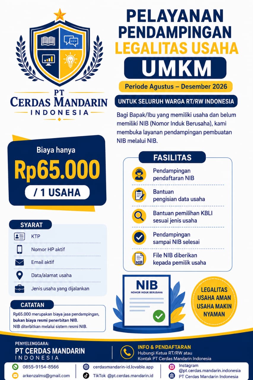 Brosur Pendampingan Legalitas Usaha UMKM - PT Cerdas Mandarin Indonesia